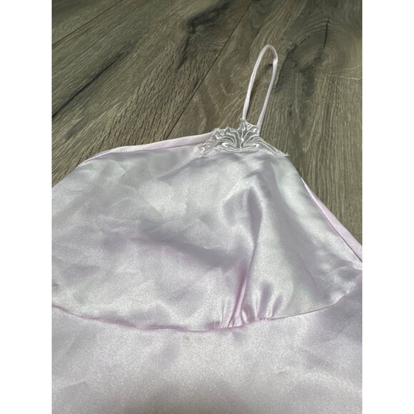 Vintage Cira Lilac Satin-Feel Nightgown With Embroidered Detail & Spaghetti Stra - Picture 2 of 10